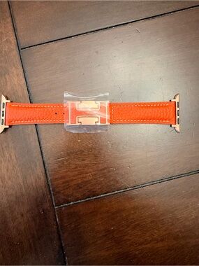 Orange Leather Watch Band for Smartwatch with Rose Gold Connectors